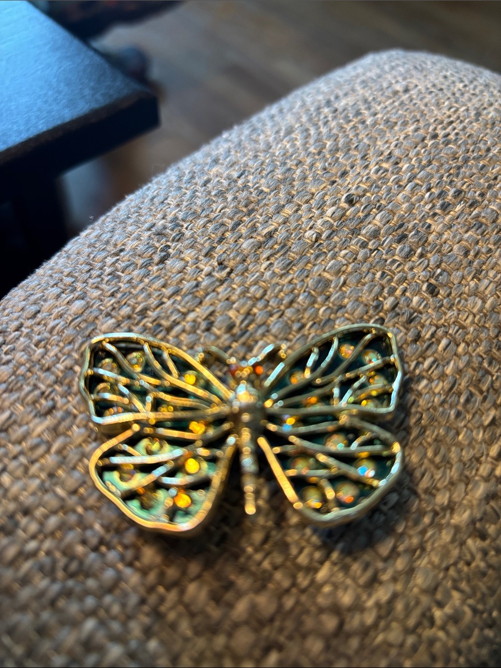 Gold-Tone Butterfly Brooch with Pale Green Enamel